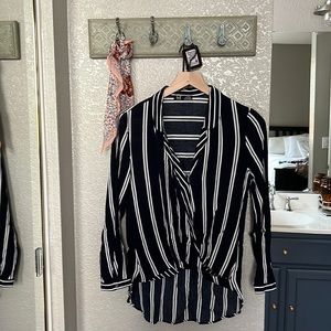 Zara Navy high/low striped Blouse